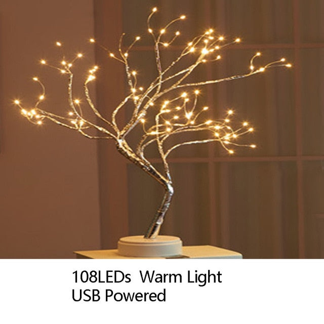 Night Light Home Decoration Bonsai Style Party Cherry Tree Shape LED Light DIY Firework Christmas Gift Plants Switch Copper